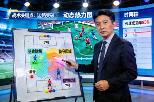 战术分析直播画面 - 教练讲解战术板与球员跑位